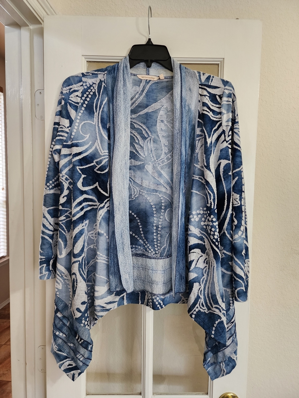 Soft Surroundings Blue Waterfall Cardigan Boho Draped Open Front L
